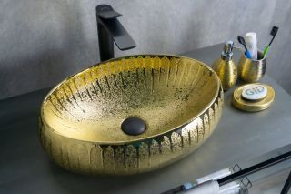 Раковина Gid 9030g 52234 накладная золотая 48x34x15